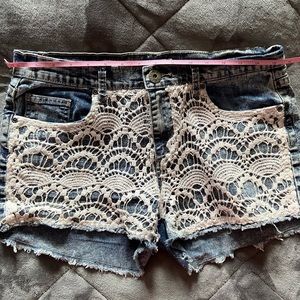 Jean shorts with white lace panel size s